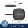 Rachael Ray 11" Hard-Anodized Nonstick Deep Square Grill Pan - Gray With Cranberry Red Handle: Griddle Pan, Rust-Resistant -Cookware Store GUEST 00ab6259 0475 4818 bcbf 88331d2df8b4