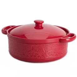 Itopfox Lace Emboss Casserole Dish With Lid, 2 Quart Ceramic Round Serving Dish For Oven To Table, Dinner And Party, Christmas Gifts In Classic Red -Cookware Store GUEST 03862691 f4a8 4c6f 836a 2d0e3bec60d2