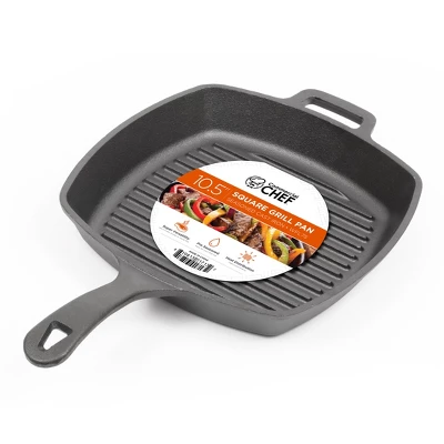 COMMERCIAL CHEF Pre-Seasoned Cast Iron Square Grill Pan 10.5" For Searing, Black 7 COMMERCIAL CHEF Pre-Seasoned Cast Iron Square Grill Pan 10.5" For Searing, Black - Image 5