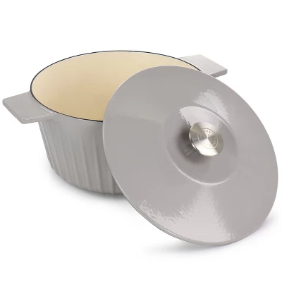 Gibson Enameled Cast Iron 5 Quart Embossed Stripe Dutch Oven With Lid In Warm Grey 4 Gibson Enameled Cast Iron 5 Quart Embossed Stripe Dutch Oven With Lid In Warm Grey - Image 2