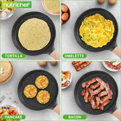NutriChef 9.45” Non-Stick Crepe Pan With Wooden Spreader - Black Marble - NCMKCP0024BK 4 NutriChef 9.45” Non-Stick Crepe Pan With Wooden Spreader - Black Marble - NCMKCP0024BK - Image 2