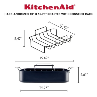 KitchenAid Hard Anodized Induction 13"x15.75" Roaster With Nonstick Rack: Turkey Roasting Pan, Oven-Safe, Matte Black 3 KitchenAid Hard Anodized Induction 13"x15.75" Roaster With Nonstick Rack: Turkey Roasting Pan, Oven-Safe, Matte Black