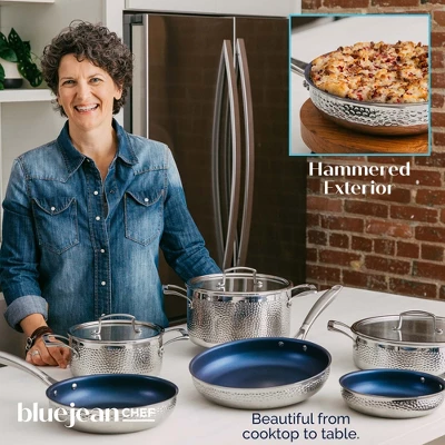 Blue Jean Chef 9-Piece Stainless Steel Cookware Set, Hammered Finish 6 Blue Jean Chef 9-Piece Stainless Steel Cookware Set, Hammered Finish - Image 4