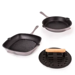 BergHOFF Neo 3Pc Cast Iron Cookware Set, Fry Pan 10", Square Grill Pan 11" & Slotted Steak Press -Cookware Store GUEST 135da26f 6fa2 4fcc 8a77 1c34876d7660