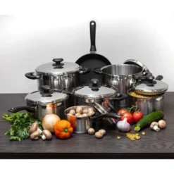 YBM Home 18/10 Tri-Ply Stainless Steel Pots And Pans Cookware Set Includes Saucepans Stockpots And Frying Pans, Induction Compatible Dishwasher Safe