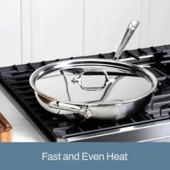 All-Clad D3 3-Ply Stainless Steel Large Weeknight Fry Pan With Lid 4 Quart