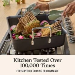 Calphalon Hard Anodized Nonstick Roaster With Rack: 16" Anodized Aluminum, Silicone Handles, Hand Wash, 10-Year Warranty