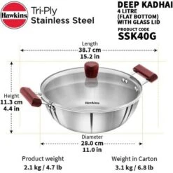 Hawkins 4L Tri Ply Stainless Steel Induction Compatible Deep Fry Pan Kadhai With Glass Lid: Hand Wash, Gas & Induction Safe -Cookware Store GUEST 1868b280 d61b 40a5 978b db19464c2144