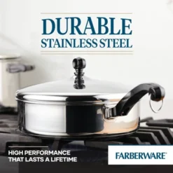 Farberware Classic Series 2.75" Stainless Steel Saute Pan With Lid Silver: Dishwasher-Safe, Induction Compatible, 9.75" Diameter -Cookware Store GUEST 189aa185 4335 4fe5 bfe4 f98741ccad89