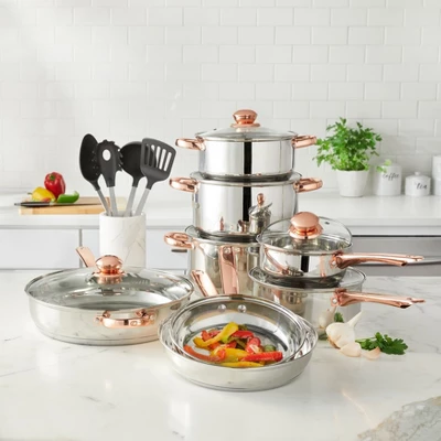 BrylaneHome 18 Piece Copper Accent Stainless Set 3 BrylaneHome 18 Piece Copper Accent Stainless Set