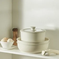 BRINJOY 17-Piece Ceramic Cookware Set - Detachable Handle Non-Toxic Induction RV Kitchen Set, Cream White -Cookware Store GUEST 1a7f84c4 abb8 4f41 829a 6ca04881ccdc