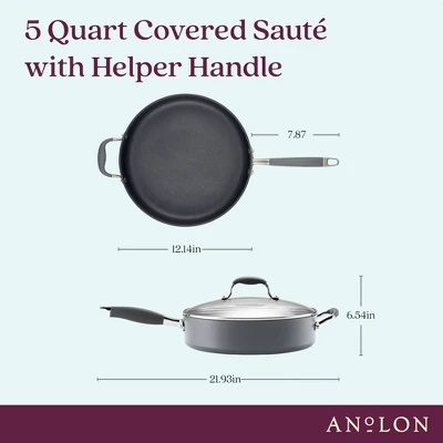 Anolon Advanced Home 5qt Hard Anodized Nonstick Saute Pan With Helper Handle And Lid Moonstone 4 Anolon Advanced Home 5qt Hard Anodized Nonstick Saute Pan With Helper Handle And Lid Moonstone - Image 2