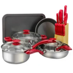 MegaChef 22 Piece Cookware Combo Set In Red -Cookware Store GUEST 1bb7a877 c9b9 4662 b865 520e9ba929dd