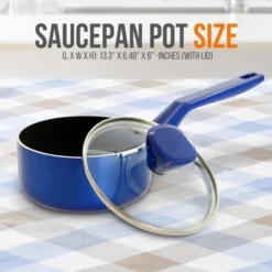 NutriChef Saucepan Pot With Lid - Non-stick High-Qualified Kitchen Cookware With See-Through Tempered Glass Lids, 2 QT.
