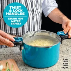 Gotham Steel Aqua Blue 5 QT Multi Purpose Pasta Pot With Twist And Lock Handles -Cookware Store GUEST 1ce4dda7 6d47 49fe 9a35 01baded98226