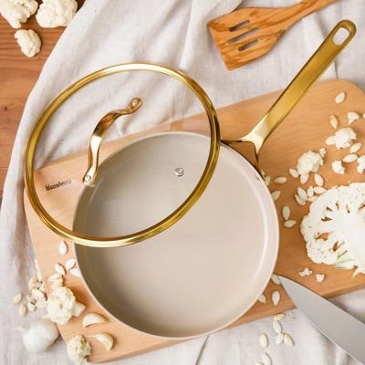 Bloomhouse 10 Inch Heavy Duty Aluminum Premium PFA Free Ceramic Nonstick Saute/Deep Frying Pan Skillet With Lid - Linen White With Gold Handle 13 Bloomhouse 10 Inch Heavy Duty Aluminum Premium PFA Free Ceramic Nonstick Saute/Deep Frying Pan Skillet With Lid - Linen White With Gold Handle - Image 11