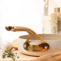 Bloomhouse 8 Inch Heavy Duty Aluminum Premium PFA Free Ceramic Nonstick Saute/Deep Frying Pan Skillet - Linen White With Gold Handle -Cookware Store GUEST 1dd85429 e44a 4a4e 96ff 77535a91394b