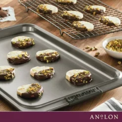 Anolon Bakeware With Silicone Grips 11" [US_DRIVER_LICENSE] " Cookie Pan With 10"16" Cooling Rack Bronze: Nonstick, Rust-Resistant -Cookware Store GUEST 1e33248e e09e 4db2 89c9 8ea0f7ff707c