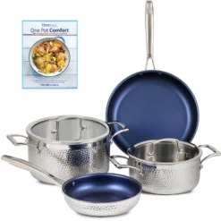 Blue Jean Chef 6-Piece Stainless Steel Cookware Set, Hammered Finish, Tri-Ply Construction Clad Cookware, Nonstick; Induction, Oven & Dishwasher Safe -Cookware Store GUEST 20158ce6 3f1c 4168 9fbf 8177b0c2dd3e