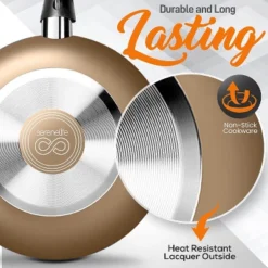 SereneLife 15 Piece Kitchenware Pots & Pans Set – Basic Kitchen Cookware, Black Non-Stick Coating Inside, Heat Resistant Lacquer (Gold) -Cookware Store GUEST 21b536df 2ce2 4fa3 8f3e f315157f6940