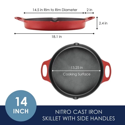 Rachael Ray 14" Nitro Cast Iron Skillet With Side Handle Red: Lifetime Warranty, Hand Wash, Induction Compatible 3 Rachael Ray 14" Nitro Cast Iron Skillet With Side Handle Red: Lifetime Warranty, Hand Wash, Induction Compatible