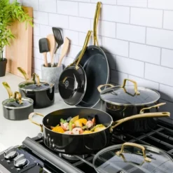 Martha Stewart Lockton 14pc Nonstick Heavy Gauge Aluminum Cookware Set Black Gold Handles: Smooth Surface & Gas Compatible 22 Martha Stewart Lockton 14pc Nonstick Heavy Gauge Aluminum Cookware Set Black Gold Handles: Smooth Surface & Gas Compatible -Cookware Store GUEST 23aca738 e47d 41b8 b479 5032fc4cd891