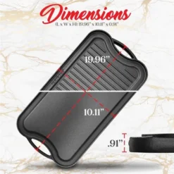 NutriChef Kitchen Flat Grill Plate Pan - Reversible Cast Iron Griddle, Classic Flat Grill Pan Design With Scraper