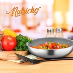 NutriChef 9.5'' Large Fry Pan - Frypan Interior Coated With Durable Ceramic Non-Stick Coating, Stainless Steel -Cookware Store GUEST 267358e9 52de 47e3 a01b 768ba5517a1a