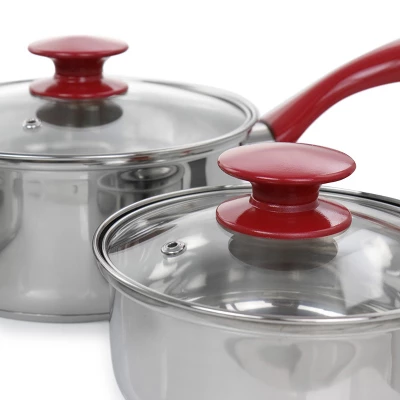 Gibson Home Crawson 7 Piece Stainless Steel Cookware Set In Chrome With Red Handles 11 Gibson Home Crawson 7 Piece Stainless Steel Cookware Set In Chrome With Red Handles - Image 9