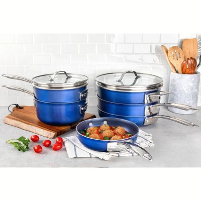 Granitestone Blue 15 Piece Stackmaster Nonstick Cookware Set With Glass Lids 4 Granitestone Blue 15 Piece Stackmaster Nonstick Cookware Set With Glass Lids - Image 2