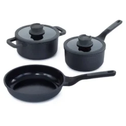 BergHOFF Leo Stone+ Nonstick Ceramic Cookware Set With Glass Lid, Recycled Cast Aluminum -Cookware Store GUEST 28461abd c2da 4c96 b0ff 3b3b60bc3d79