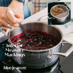 Blue Jean Chef 6-Piece Stainless Steel Cookware Set, Hammered Finish, Tri-Ply Construction Clad Cookware, Nonstick; Induction, Oven & Dishwasher Safe -Cookware Store GUEST 29b69d45 5504 4559 863e bf7d87eb77ba