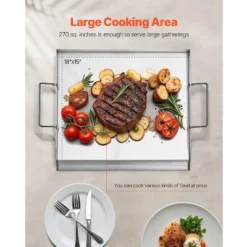 VEVOR Stainless Steel Griddle, 18x16 Inch Universal Flat Top Rectangular Plate, Gas Grill Griddle For BBQ Grill, Teppanyaki, Silver -Cookware Store GUEST 2b5de7c2 ada8 41a7 84b6 7cdc4fe4868f