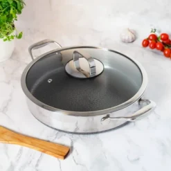 Livwell Brands Diamond Clad 5qt Hybrid Nonstick Stainless Steel Saute Pan And Lid: Tri Ply, Oven & Dishwasher Safe, 12.5"