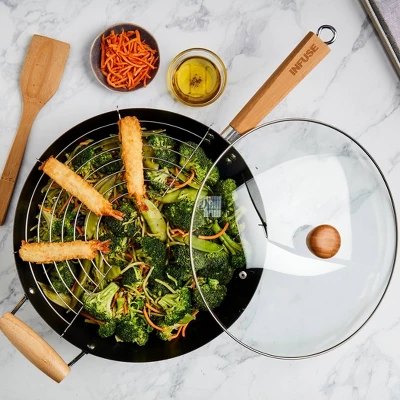Infuse 4pc Wok Set: Aluminum Cookware, Gas & Electric Compatible, Includes Spoon & Storage Containers 3 Infuse 4pc Wok Set: Aluminum Cookware, Gas & Electric Compatible, Includes Spoon & Storage Containers