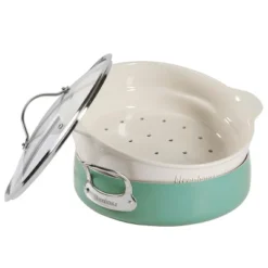 Bloomhouse 6-QT Aluminum Enamel Everyday Pan W/Non-Stick Non-Toxic Ceramic Interior And Ceramic Steamer Insert -Cookware Store GUEST 32d97df5 874f 4aad afe3 ae1839798b60