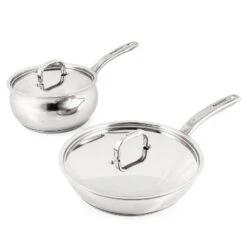 BergHOFF Belly Shape 18/10 Stainless Steel 4Pc Skillet & Saucepan Set, Metal Lid -Cookware Store GUEST 331f099e 0b3c 47ba be24 5b9a3971c838