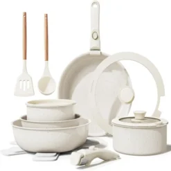 BRINJOY 17-Piece Ceramic Cookware Set - Detachable Handle Non-Toxic Induction RV Kitchen Set, Cream White -Cookware Store GUEST 33fbadaf 5fec 4e13 91c8 104091c28570