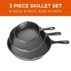 COMMERCIAL CHEF Pre-Seasoned Cast Iron 3-Piece Skillet Set, 6Inch 8Inch 10 Inch, Black