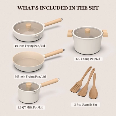 Imarku Pots And Pans Set Non Stick, 10 Pcs Granite Cookware Set, Removable Handle Pots And Pans, PFOA Free, Oven Safe Pan, Cream 3 Imarku Pots And Pans Set Non Stick, 10 Pcs Granite Cookware Set, Removable Handle Pots And Pans, PFOA Free, Oven Safe Pan, Cream