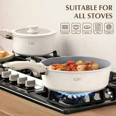 KOCH SYSTEME CS 17pcs Pots And Pans Set Non Stick, Nonstick Ceramic Cookware Set With Detachable Handle, Cream White 4 KOCH SYSTEME CS 17pcs Pots And Pans Set Non Stick, Nonstick Ceramic Cookware Set With Detachable Handle, Cream White - Image 2