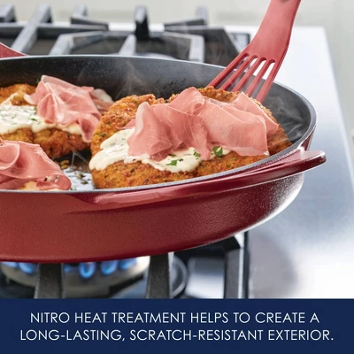 Rachael Ray 14" Nitro Cast Iron Skillet With Side Handle Red: Lifetime Warranty, Hand Wash, Induction Compatible 8 Rachael Ray 14" Nitro Cast Iron Skillet With Side Handle Red: Lifetime Warranty, Hand Wash, Induction Compatible - Image 6