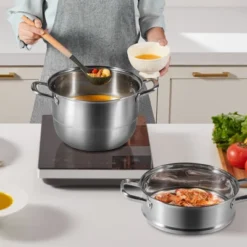 VEVOR Steamer Pot 11.8in/30cm, 5 Tier Steamer Pot For Cooking With 10QT Stock Pot, 3 Vegetable Steamers & 2 Steaming Trays, Silver