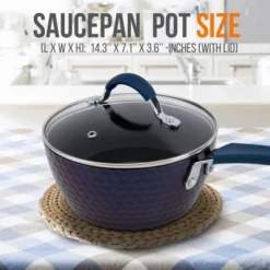 NutriChef Saucepan Pot With Lid - Non-Stick, 1.7 Quart