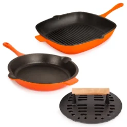 BergHOFF Neo 3Pc Cast Iron Cookware Set, Fry Pan 10", Square Grill Pan 11" & Slotted Steak Press -Cookware Store GUEST 3d62f685 094b 4758 af6a 59756dafd423