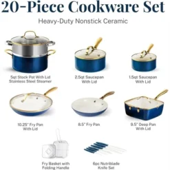 Gotham Steel Navy 20 Piece Ultra Nonstick Ceramic Cookware Set With Knutriblade Knives