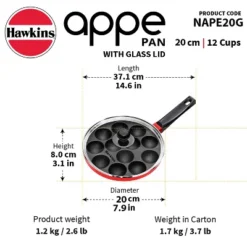 Hawkins 12c Nonstick Appe Pan With Glass Lid: Aluminum Fry Pan, Gas Compatible, Hand Wash, 1-Year Warranty, Red -Cookware Store GUEST 402108f4 6bb9 4581 bb78 bd39236fc8b4