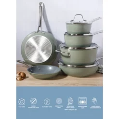 Sur La Table Kitchen Essentials Cool Commune Hard Anodized 10 Piece PFA Free Ceramic Non Stick Interior Cookware Set -Cookware Store GUEST 4086bead 6d85 476c 872c 0c803c8cf983