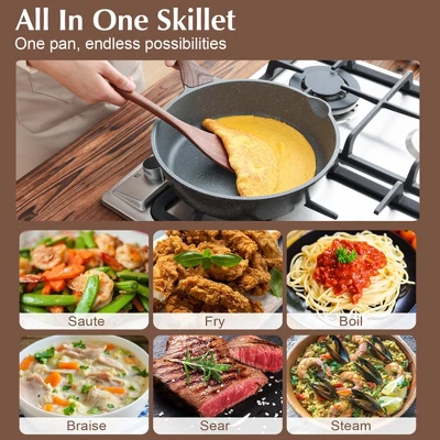 Itopfox Nonstick Skillet With Lid, Deep Frying Pan, Saute Pan, Stay-cool Handle, Healthy Stone Cookware, Induction Compatible 9 Itopfox Nonstick Skillet With Lid, Deep Frying Pan, Saute Pan, Stay-cool Handle, Healthy Stone Cookware, Induction Compatible - Image 7