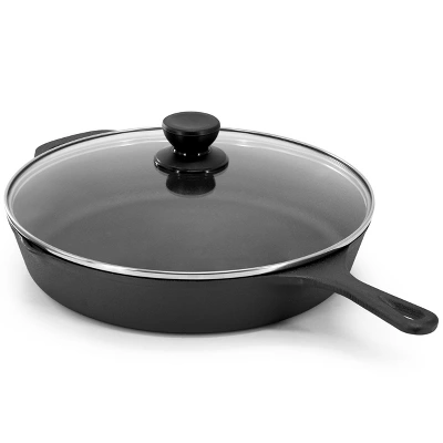 MegaChef 12 Inch Pre-Seasoned Cast Iron Skillet With Tempered Glass Lid 4 MegaChef 12 Inch Pre-Seasoned Cast Iron Skillet With Tempered Glass Lid - Image 2